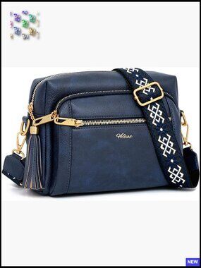 Small Leather Crossbody Bag Anti Theft Purse Handbag with Tassel Wide Strap